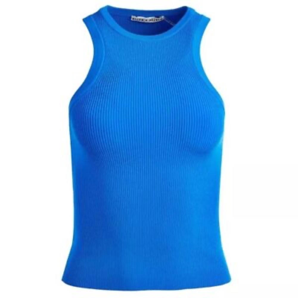 Alice + Olivia ALEENA FITTED RIB TANK Palace Blue - S - EUC